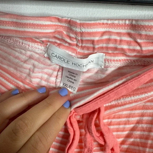 Coral pink white sleep shorts with pockets - Picture 2 of 3